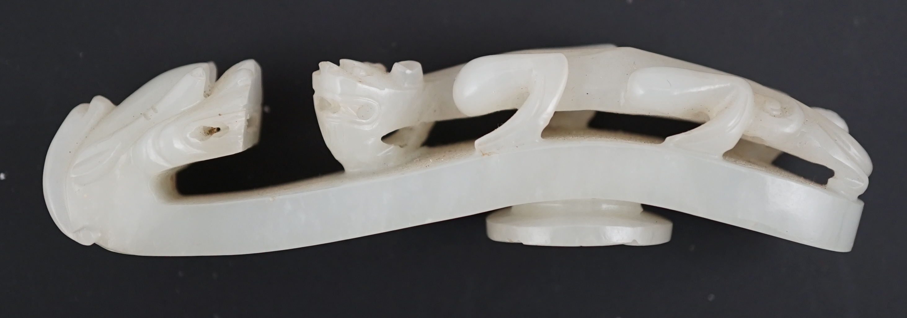A Chinese white jade ‘dragon’ belt hook, 18th/19th century